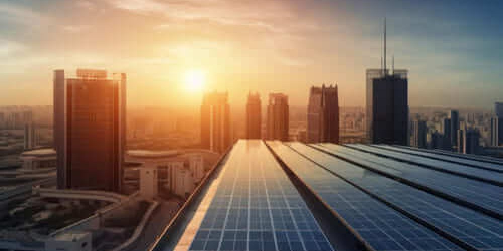 photovoltaic-panels-sunset-front-big-city-generative-ai (2)